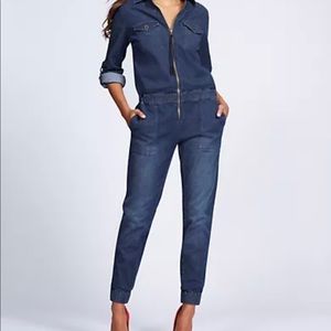 Zip front denim romper